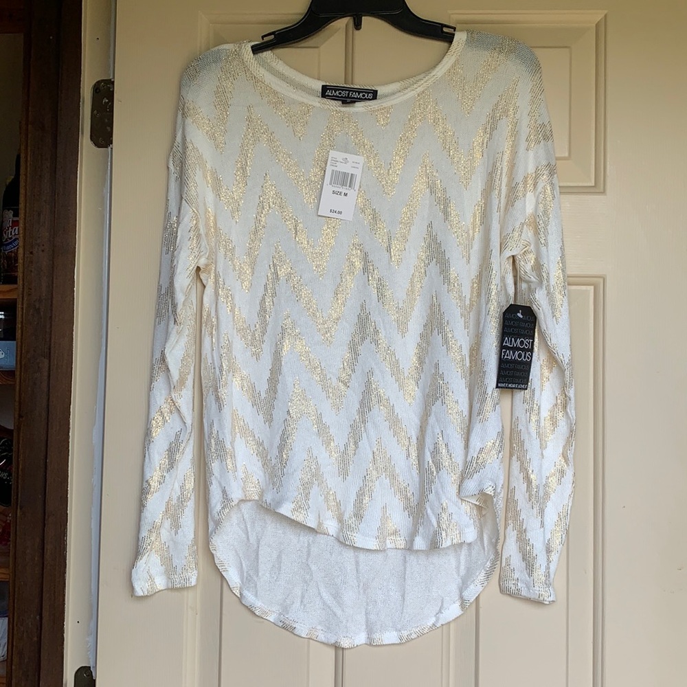Almost Famous White and Gold Long Sleeve Jr M